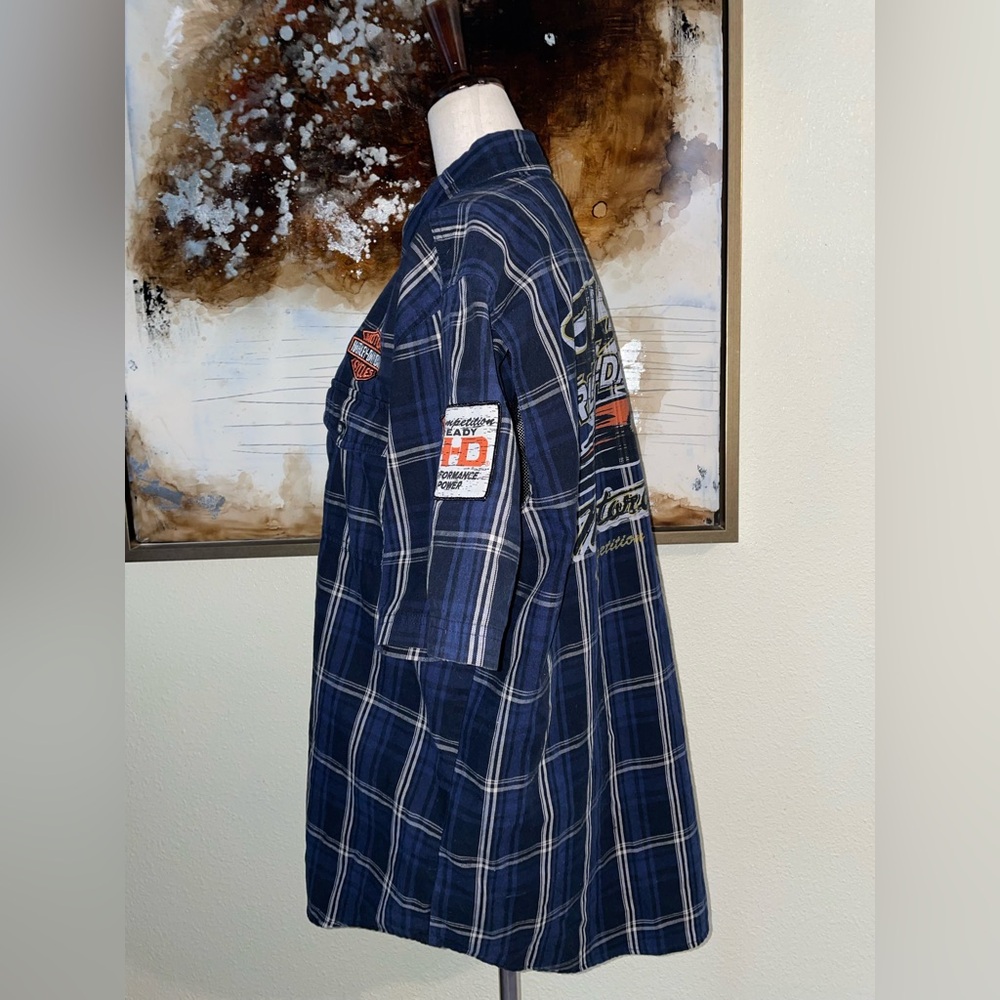 Harley Davidson short sleeve button down collared patches shirt side L EC~ - Picture 11 of 15